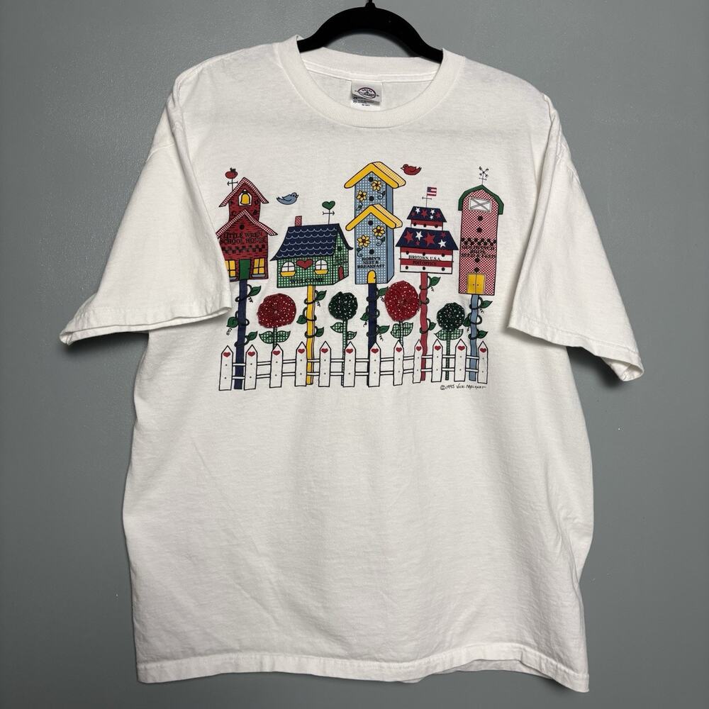 Vintage 1995 Vicki Melhart Women’s Bird House City Shirt Sleeve Shirt Large